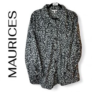 MAURICES Oversized Cheetah Animal Print Fleece Shacket Size Large Gray Grey NEW